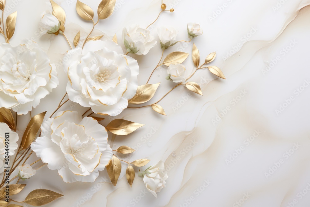 white and gold flowers, wedding invitation background