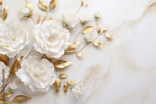 white and gold flowers  wedding invitation background
