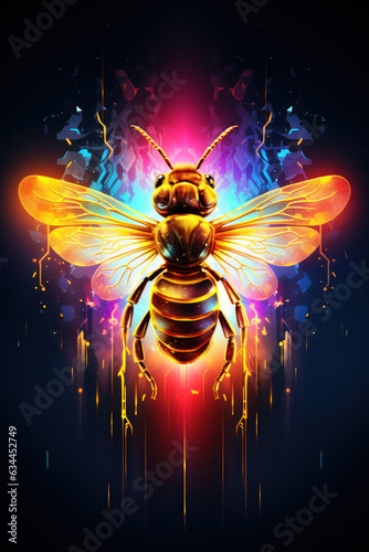 Bee made from bold lines and intense light and colors made with generative AI