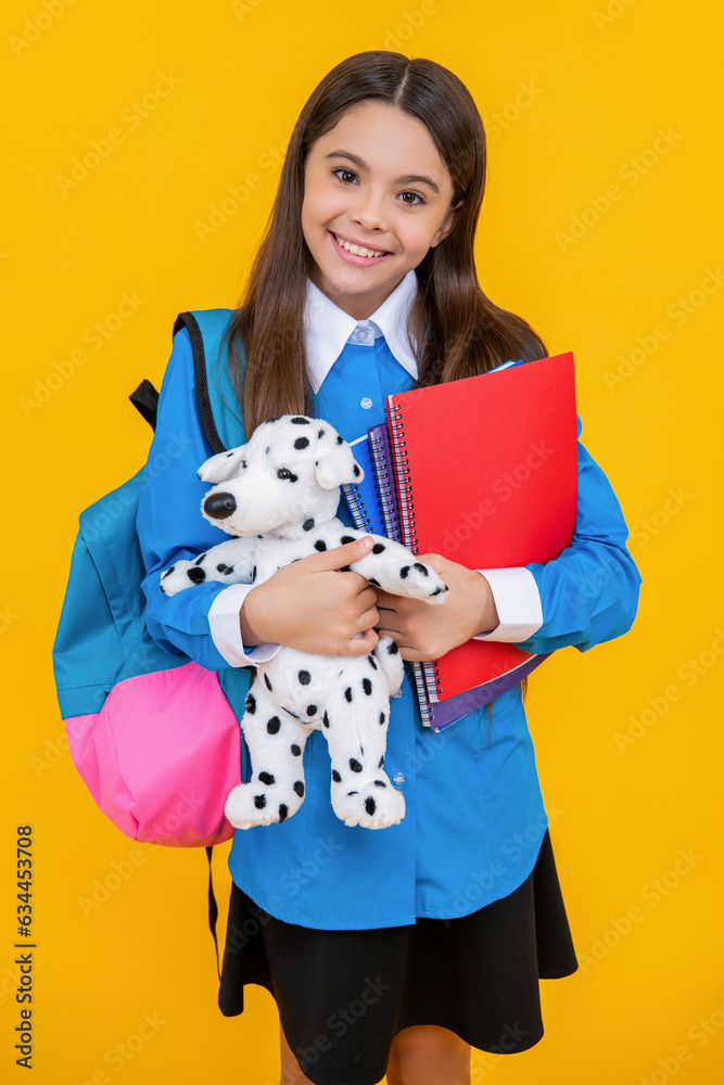 Teen Girl Hold Toy Of Her Childhood. Study At College. Back To School