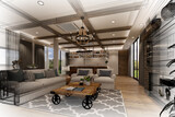 cozy  living room  interior design, 3d rendering