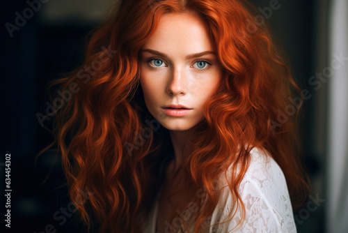 Portrait of a beautiful red-haired woman, the concept of youth and a beautiful hairstyle