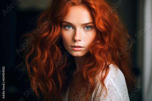 Portrait of a beautiful red-haired woman, the concept of youth and a beautiful hairstyle © Lukas Juszczak