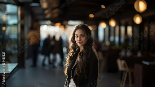 Young Woman looking over the Shoulder next to a Restaurant