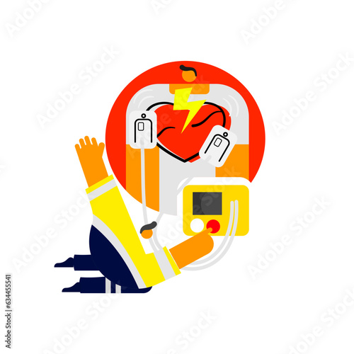 Cartoon characters for early defibrillation in out hospital cardiac arrest patient.