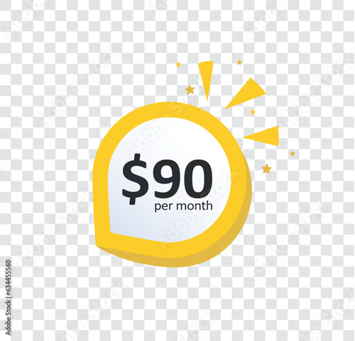 Only $90 per month! 3D button isolated on transparent grid background