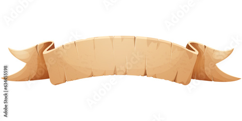 Parchment paper scroll ribbon, old vintage banner game ui element in cartoon style isolated on white background.