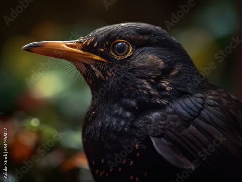 Blackbird bird portrait created with Generative AI technology © Denis Darcraft