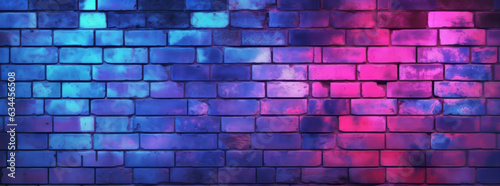 Abstract gradient background for interior decoration. Explosion power design  aged brick wall surface with purple and blue neon light. 