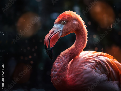Flamingo bird portrait created with Generative AI technology