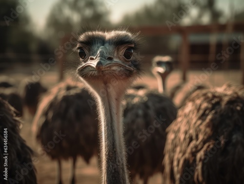 Ostrich bird portrait created with Generative AI technology photo