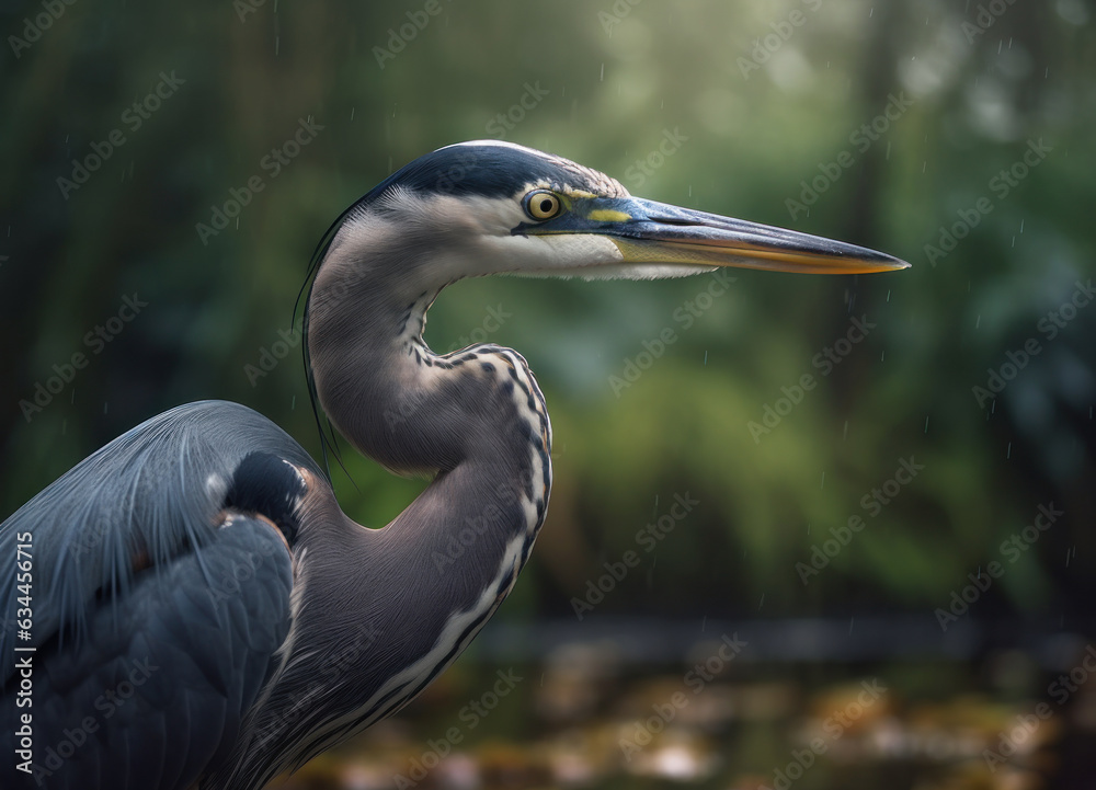 Heron bird portrait created with Generative AI technology
