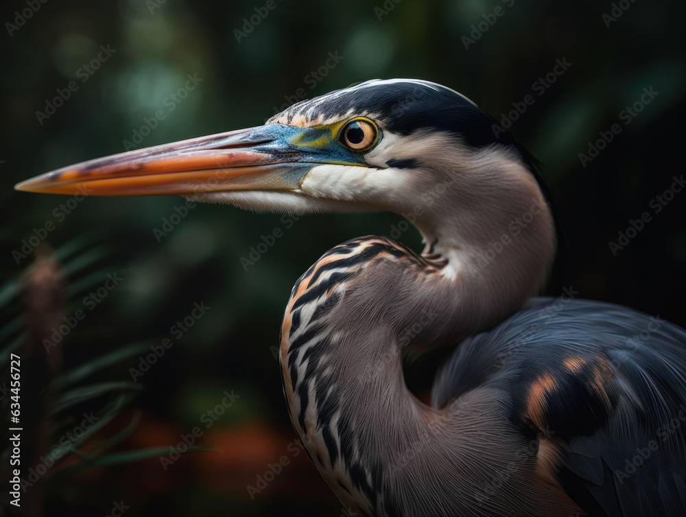 Heron bird portrait created with Generative AI technology Heron bird portrait created with Generative AI technology