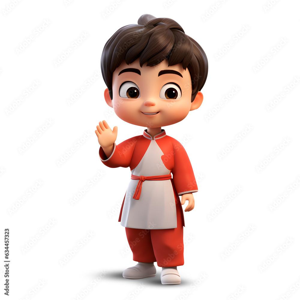Fototapeta premium Cute 3D Chinese boy character standing