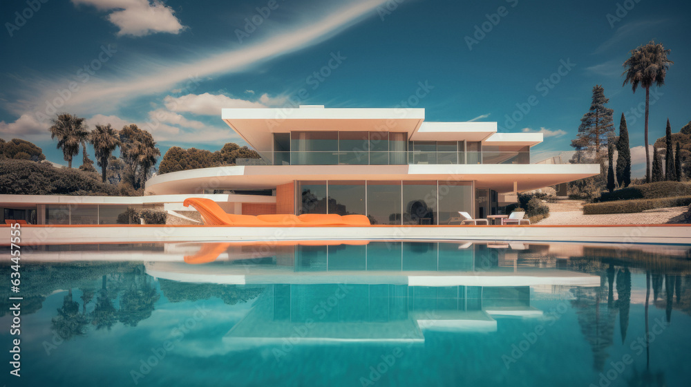 Fototapeta premium Large Modern villa, Beautiful Swimming Pool Surrounded
