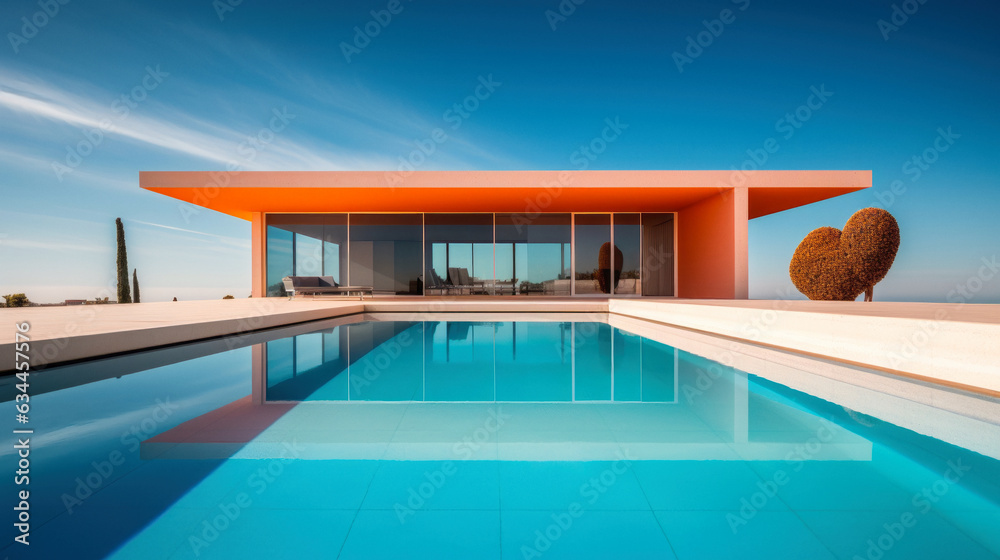 Fototapeta premium Large Modern villa, Beautiful Swimming Pool Surrounded