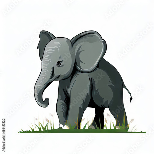 Gentle Giant: Cute Elephant Illustration on White, Generative AI