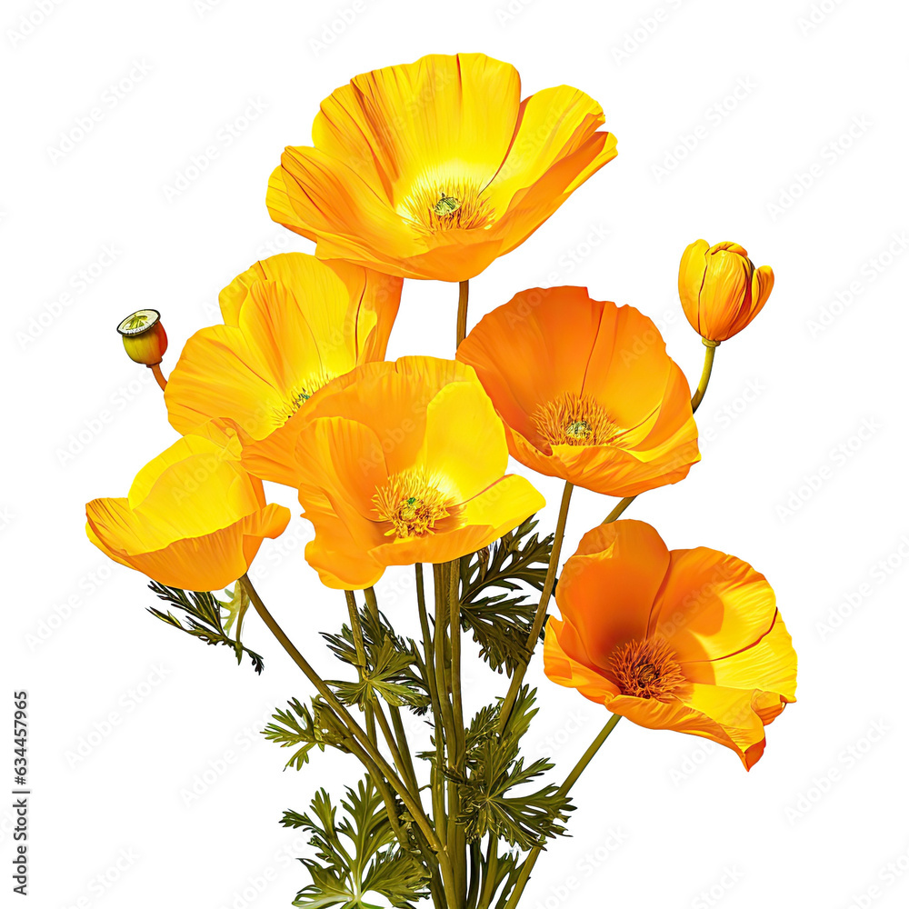 Naklejka premium Bright flowers of Eschscholzia californica a flowering plant in the Papaveraceae family are brilliant
