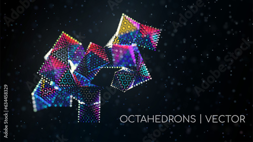 Abstract crystalline from octahedrons compound. Micro dimensional structure. Depth of field