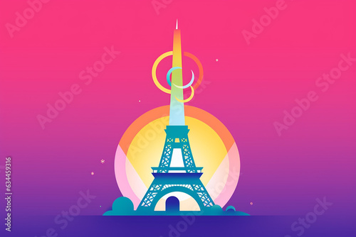 Tour Eiffel symbol design postcard Olympic games, pink background. Generative AI