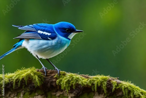 stunning  close-up view of a beautiful small bird sitting on a branch of tree in the garden ai generated  © Deen