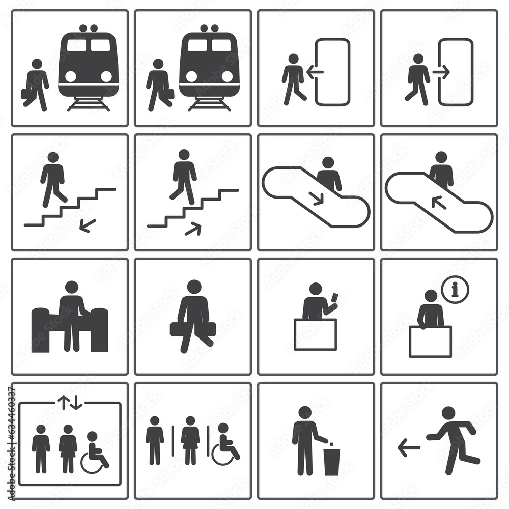 Simple set of Train station board icons, Train station thin flat icon information board, Modern train station facilities vector illustration. Simple set of Train station board icons, Train station thin flat icon information board, Modern train station facilities vector illustration.