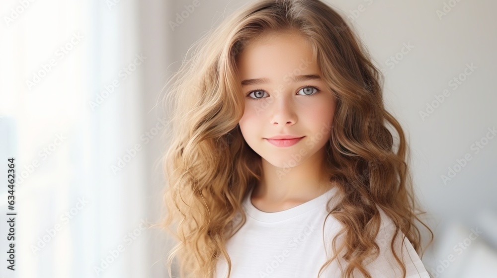 Portrait of young beautiful cute cheerful girl smiling looking at camera over white background Generative AI Portrait of young beautiful cute cheerful girl smiling looking at camera over white background Generative AI