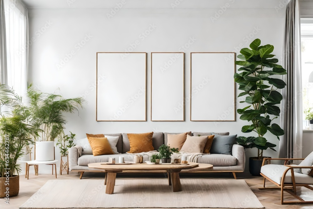 modern living room with colourful sofa and mock-up frames in background ai generated modern living room with colourful sofa and mock-up frames in background ai generated