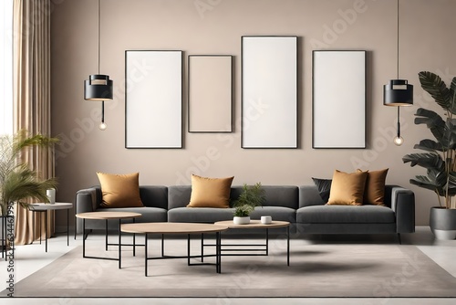 immense yourself in a modern living room interior with a mock-up in background ai generated  © shammor