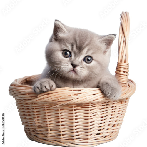 British Shorthair kitty in basket on transparent background © AkuAku