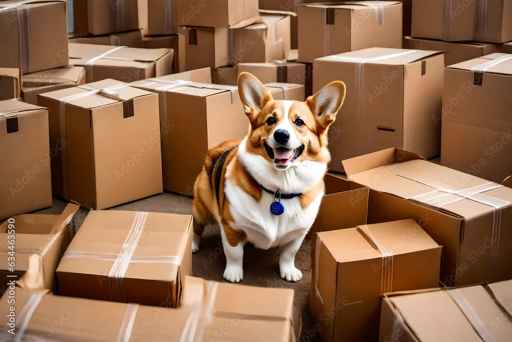 dog in a box giving concept of shipping ai generated 