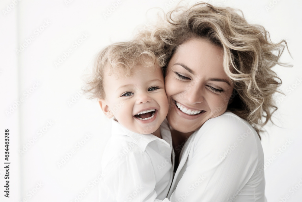 A business woman's face lights up with a warm smile and looking affectionately at her child. They share a joyful moment, embodying harmony of professional success and matural love. A business woman's face lights up with a warm smile and looking affectionately at her child. They share a joyful moment, embodying harmony of professional success and matural love.