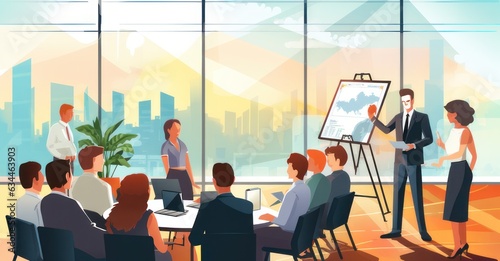 professionals at a business seminar,Vibrant vector illustration