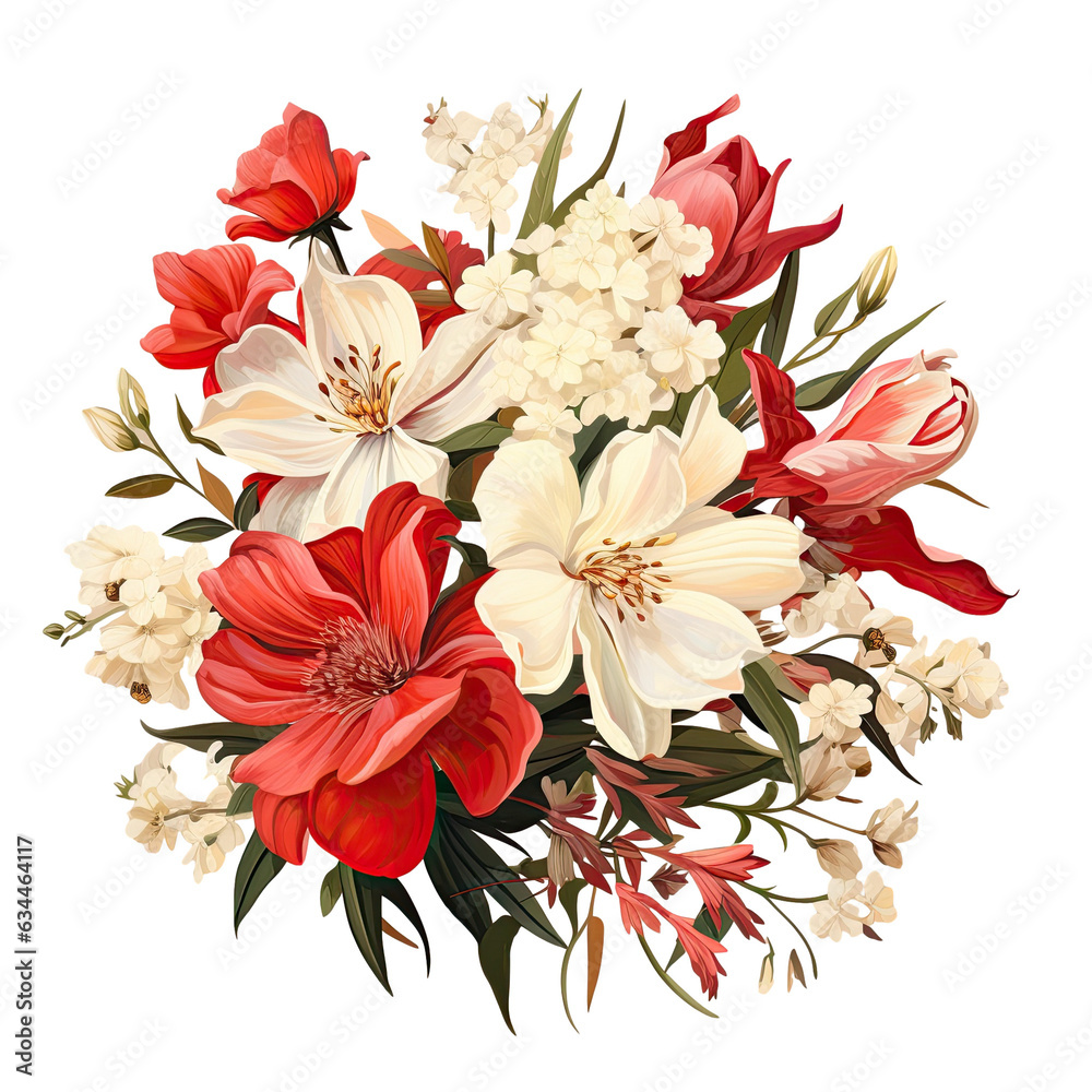 Red and white flowers on a transparent background Red and white flowers on a transparent background