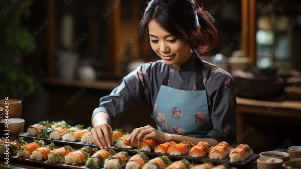 Asian Chef Making Sushi