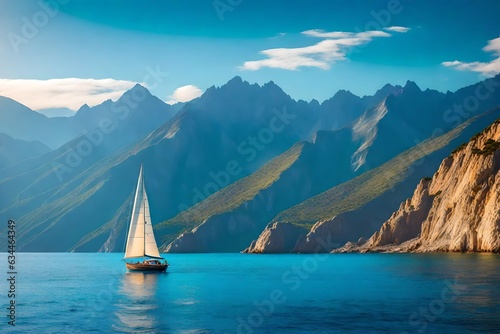 sailboat on the lake in mountains ai generated 