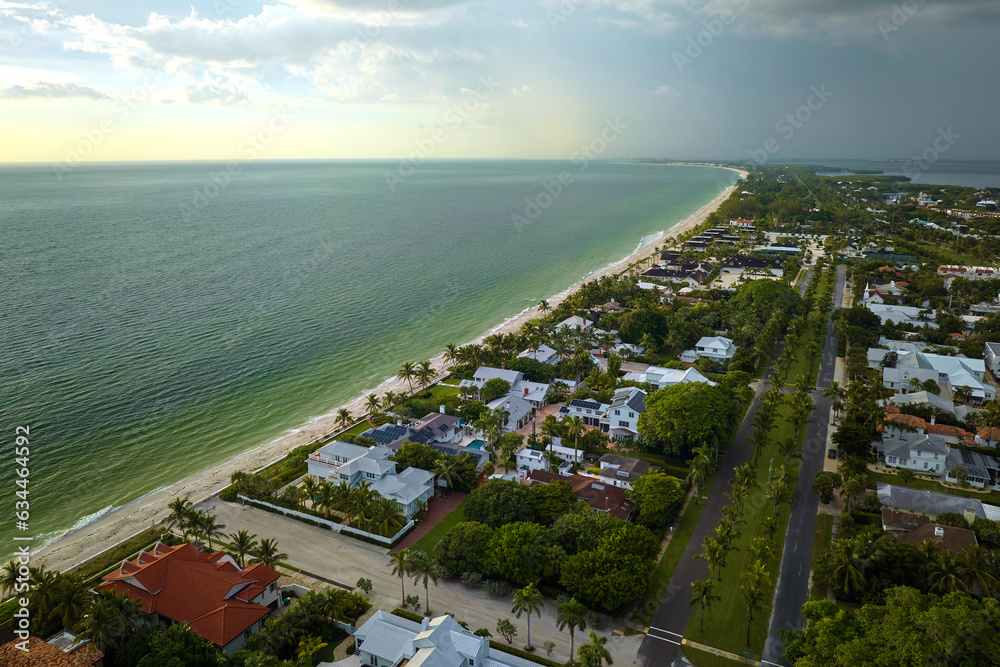Aerial view of expensive residential houses in island small town Boca