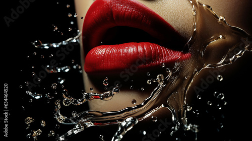 red lipstik and drops of water photo