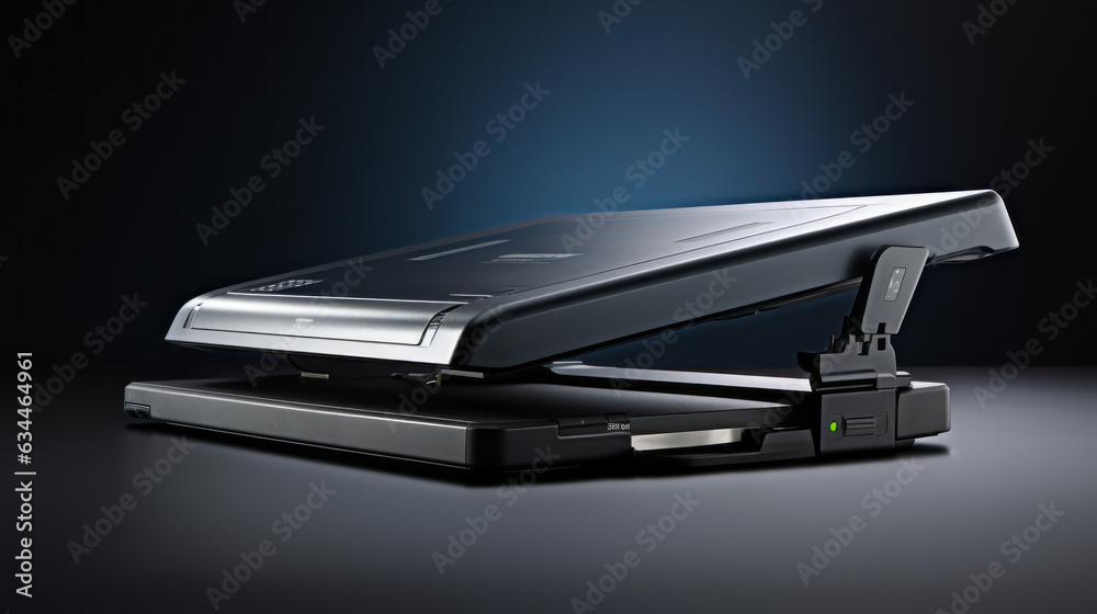 Portable scanner isolated on black and blue background Portable scanner isolated on black and blue background