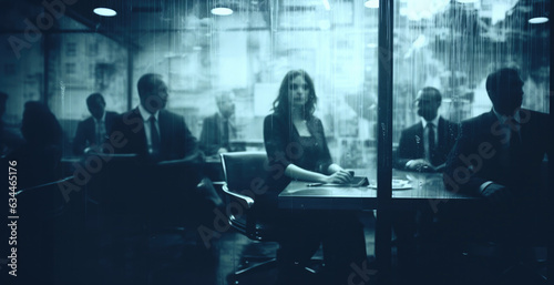 film grundge texture overay Blurred silhouettes of busines people in a coworking space or office space.