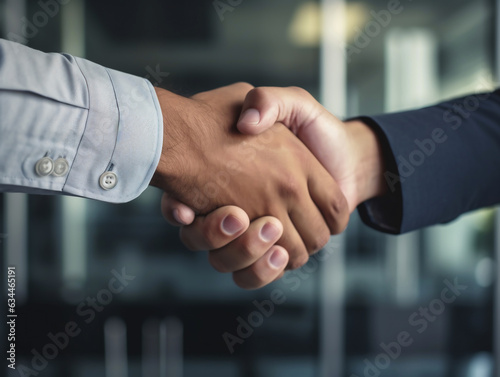 Fotografía de manos estrechándose en un acuerdo de negocios, con enfoque en los dedos entrelazados.