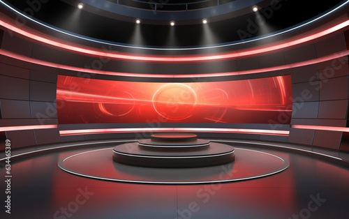 3D Virtual TV Studio News  Backdrop For TV Shows .TV On Wall.3D Virtual News Studio Background 3d illustration