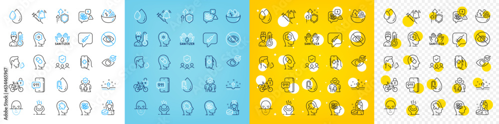 Vector icons set of Salad, People insurance and Stress line icons pack for web with Brain working, Mental conundrum, Face recognition outline icon. Clean skin, No alcohol, Health app pictogram. Vector Vector icons set of Salad, People insurance and Stress line icons pack for web with Brain working, Mental conundrum, Face recognition outline icon. Clean skin, No alcohol, Health app pictogram. Vector