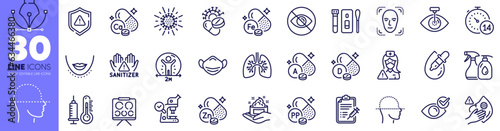 Social distance, Coronavirus pills and Vitamin d line icons pack. Check eye, Medical mask, Vision board web icon. Zinc mineral, Vaccine report, Face scanning pictogram. Coronavirus, NiacinIron. Vector