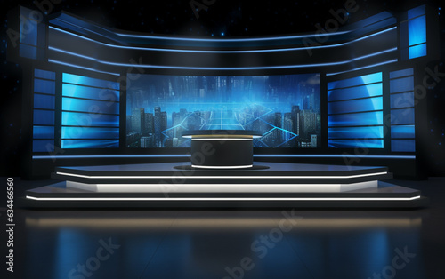 3D Virtual TV Studio News, Backdrop For TV Shows .TV On Wall.3D Virtual News Studio Background,3d illustration