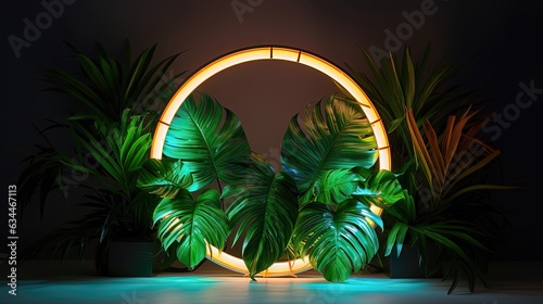 Tropical leaves neon colorf...