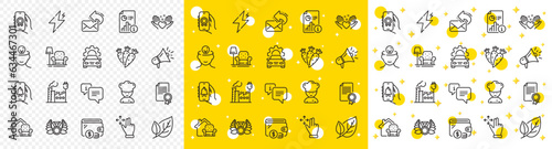 Outline Award app, Info and Armchair line icons pack for web with Leaf, Move gesture, Certificate line icon. Bell alert, Furniture moving, Factory pictogram icon. Laureate medal, Carrots. Vector
