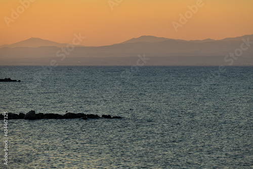 Greek sea and shores at dusk