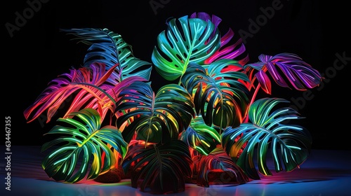 Tropical leaves neon colorf...