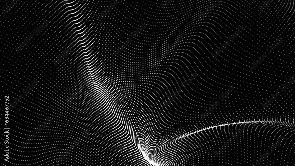 Abstract background with wavy surface made of white dots on black. Grunge halftone background with dots. Abstract digital wave of particles. Futuristic point wave. Technology background vector Abstract background with wavy surface made of white dots on black. Grunge halftone background with dots. Abstract digital wave of particles. Futuristic point wave. Technology background vector